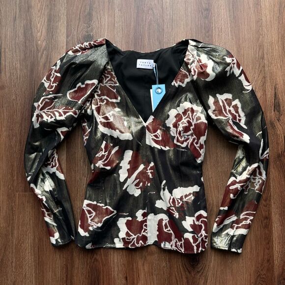 NEW TANYA TAYLOR cameron top in black multi Lame Shimmer 0 - Picture 8 of 17